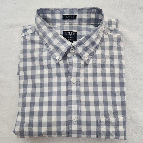 J. CREW Men's Classic Fit Gingham Long Sleeve Button Down Shirt Grey White Large - Picture 4 of 11